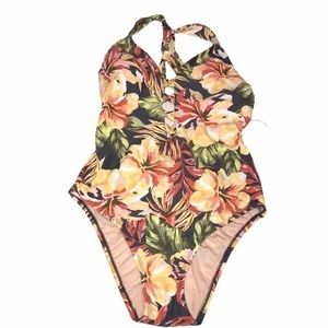 Kona Sol Womens Floral Hibiscus One Piece Swimsuit